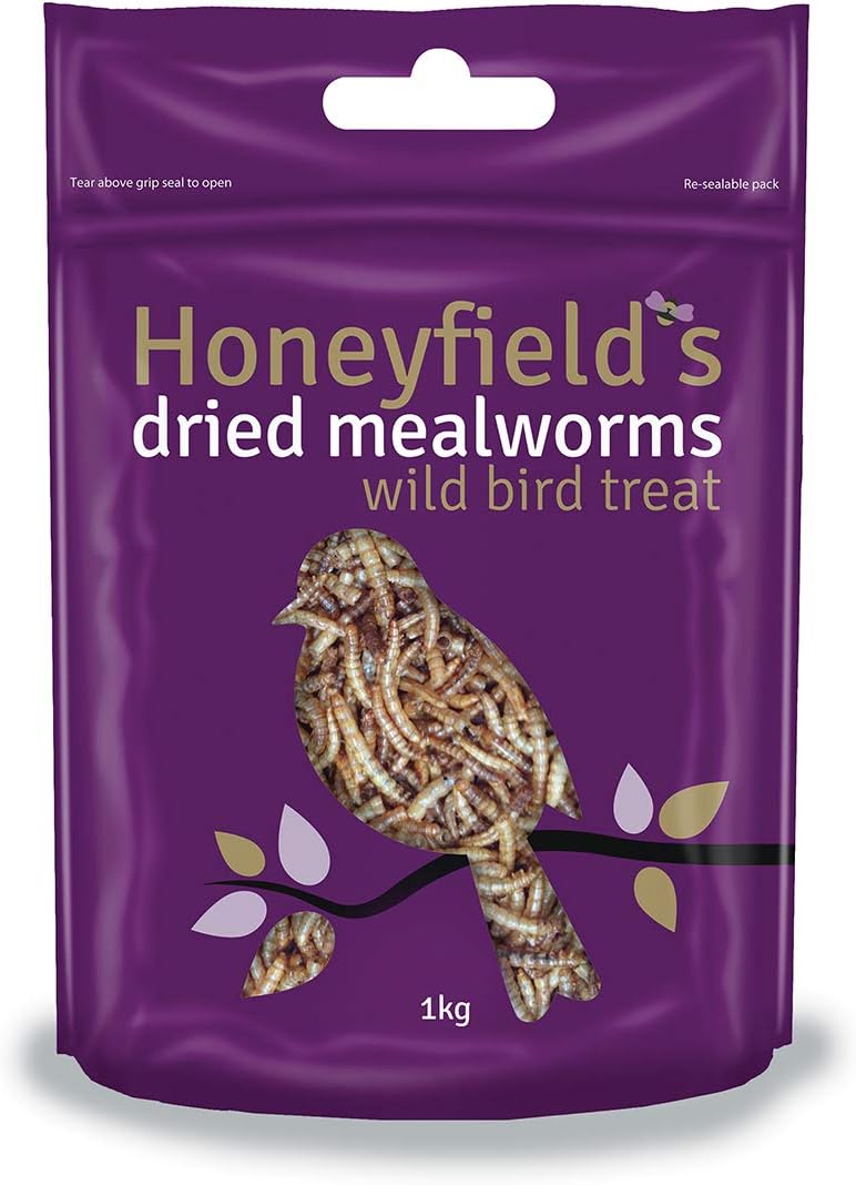 Honeyfields Mealworms Wild Bird Food - 1kg bag, Ideal For Ground Feeders & Bird Tables To Attract Beautiful Garden & Wild Birds