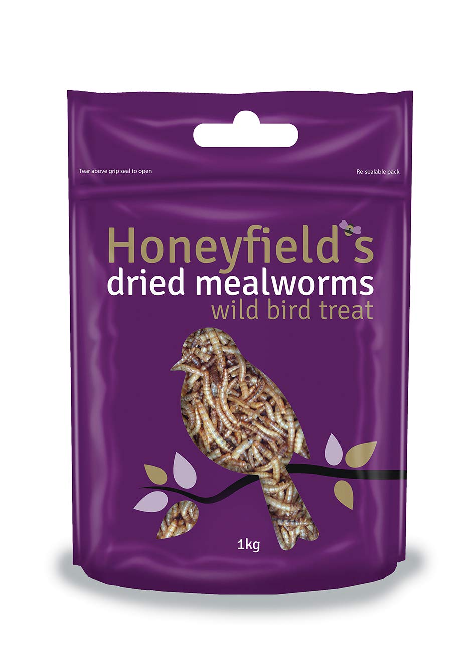 Honeyfields Mealworms Wild Bird Food - 1kg bag, Ideal For Ground Feeders & Bird Tables To Attract Beautiful Garden & Wild Birds