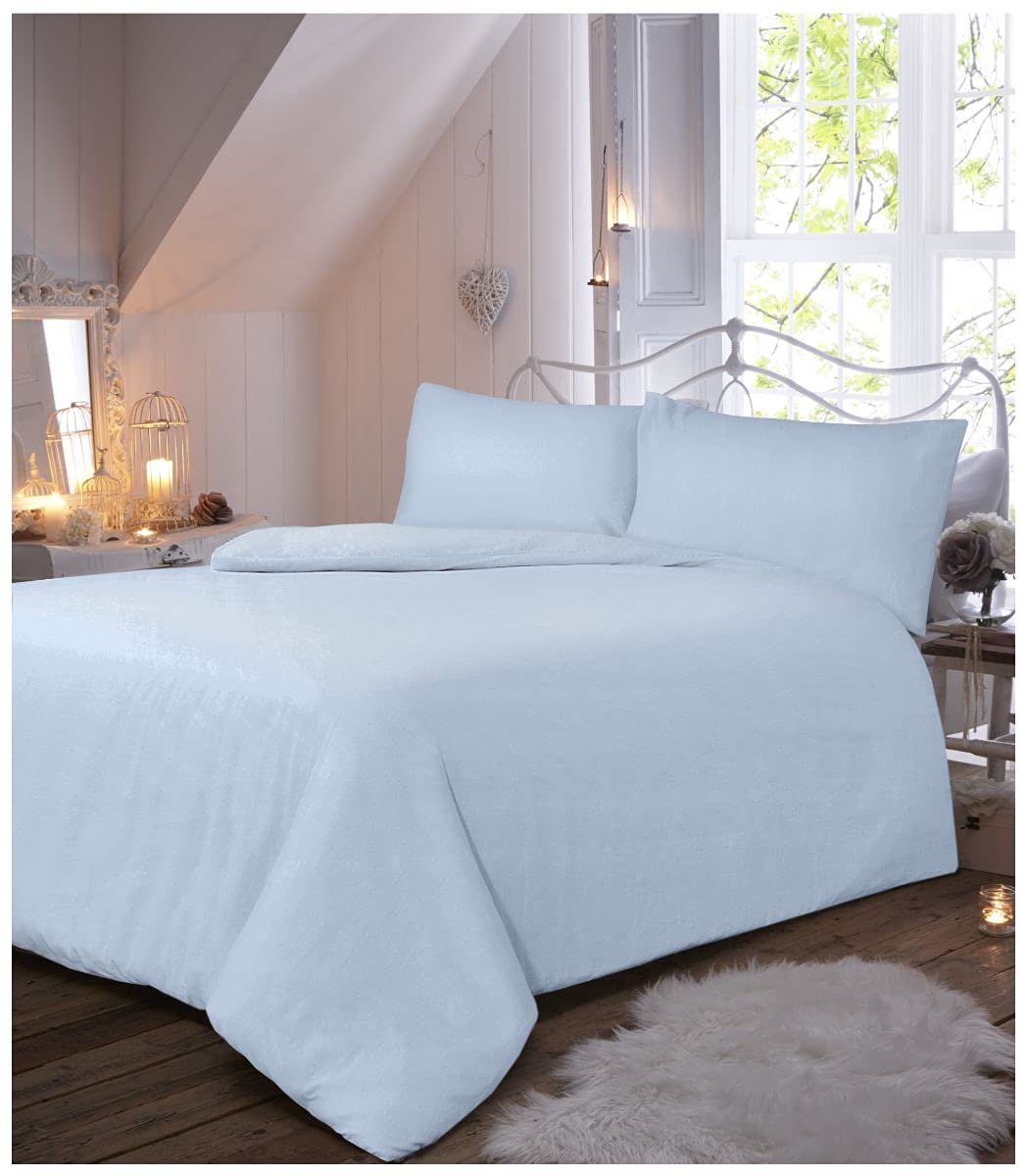 GC GAVENO CAVAILIA Luxury Quality Plain Dyed Thermal Flannelette Duvet Cover and Pillowcases, Cotton, Blue, Double