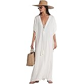 Gottex Beach Life Best Black Cover Up 100% Viscose Scoop Neck Kaftan Swimsuit for Women, One Size Summer Bathing Suit Fits Most Elegant Beachwear Dress