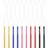 10 Pack Hair Extension Loop Tool Hair Threader Bead Looper Multicolored | Feather Extension Bead Threader, Loop Tool Set, Pulling Hook, 10 Colors, Reusable Hair Styling Accessory
