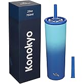 Konokyo 25oz Insulated Tumbler with Lid and Straw, Reusable Iced Coffee Cup with Lid, Travel Coffee Mug, BPA-Free, Leak-Proof and Durable, Sky