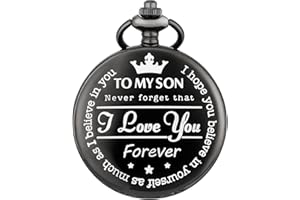 Keller & Weber Engraved Pocket Watch to My Son I Love You Quartz Pocket Watch with Chain, Birthday Graduation Christmas Gifts for Son from Dad Mom Watch Gift Box