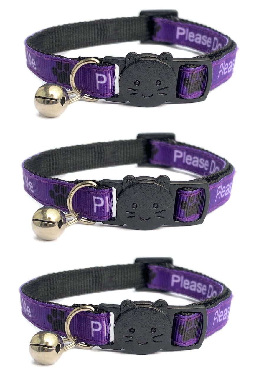 Worded Cat Collars – Please Do Not Feed Me/I Am Microchipped | Safe Quick Release Breakaway Buckle | Zacal Cat Collars (Pack of 3) (Purple, Please Do Not Feed Me (Pack of 3))