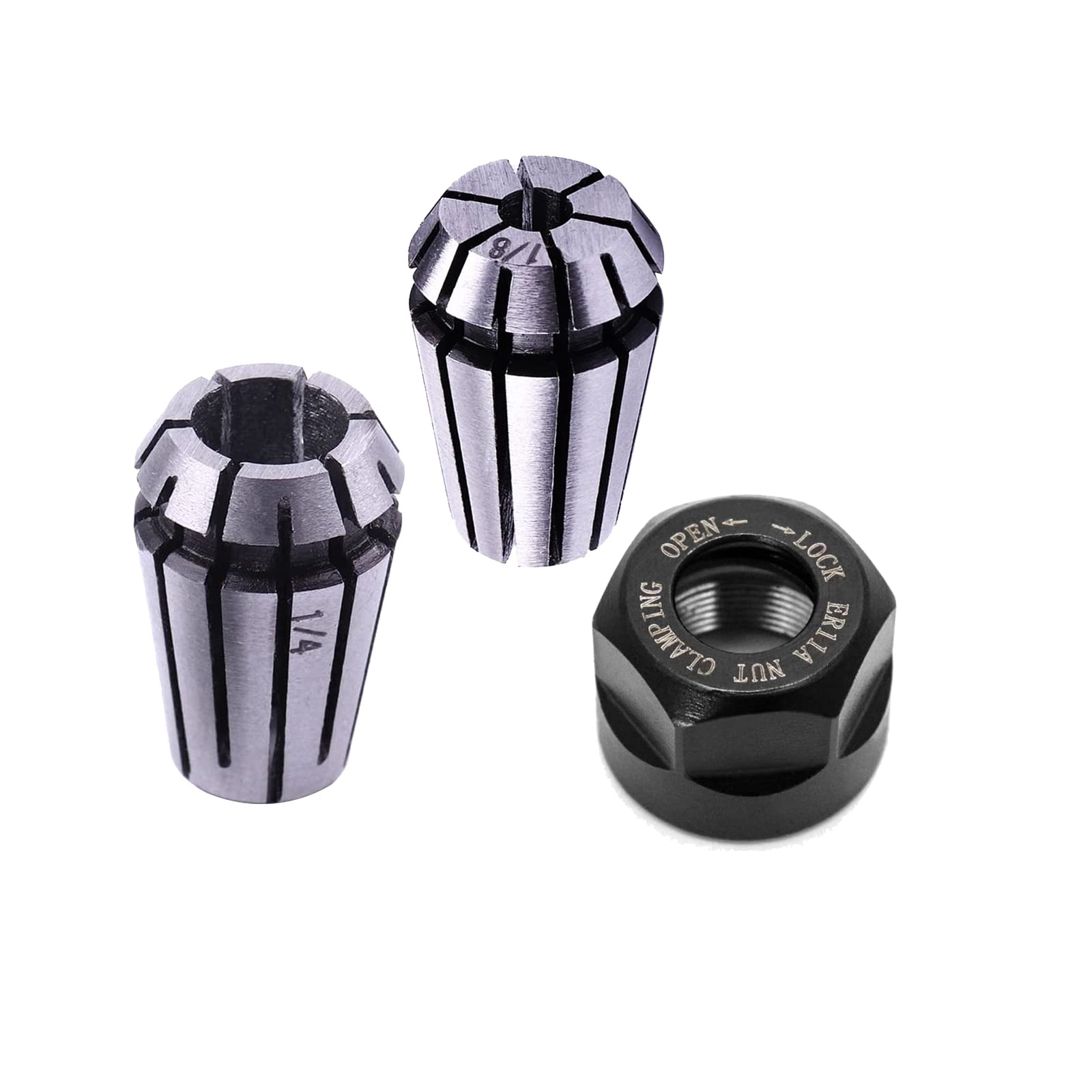 Photo 1 of ??? ?? ER11 Spring Collet Nut Set - AAA Level High Precision ER11 1/8'' Collet + ER11 1/4'' Collet + ER11 Clamping Nut for CNC Engraving Mechine/Lathe Milling Tool