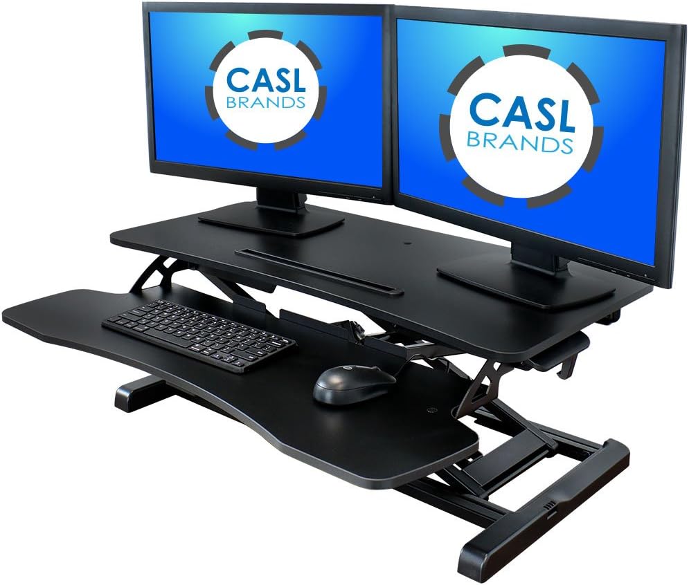 CASL Brands Height Adjustable Standing Desk Converter, Ergonomic Sit to Stand Desktop Riser, 31 Inch Wide Tabletop Workstation