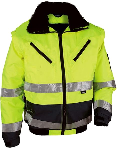 4 in 1 Warnschutz-Pilotenjacke'THOSA', Grösse 4XL, abnehmbare Ärmel, herausnehmbares Fell, wasserdicht, gelb