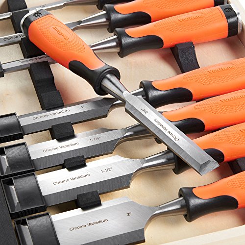VonHaus 10 pc Premium Craftsman Woodworking Wood Chisel Set with Honing