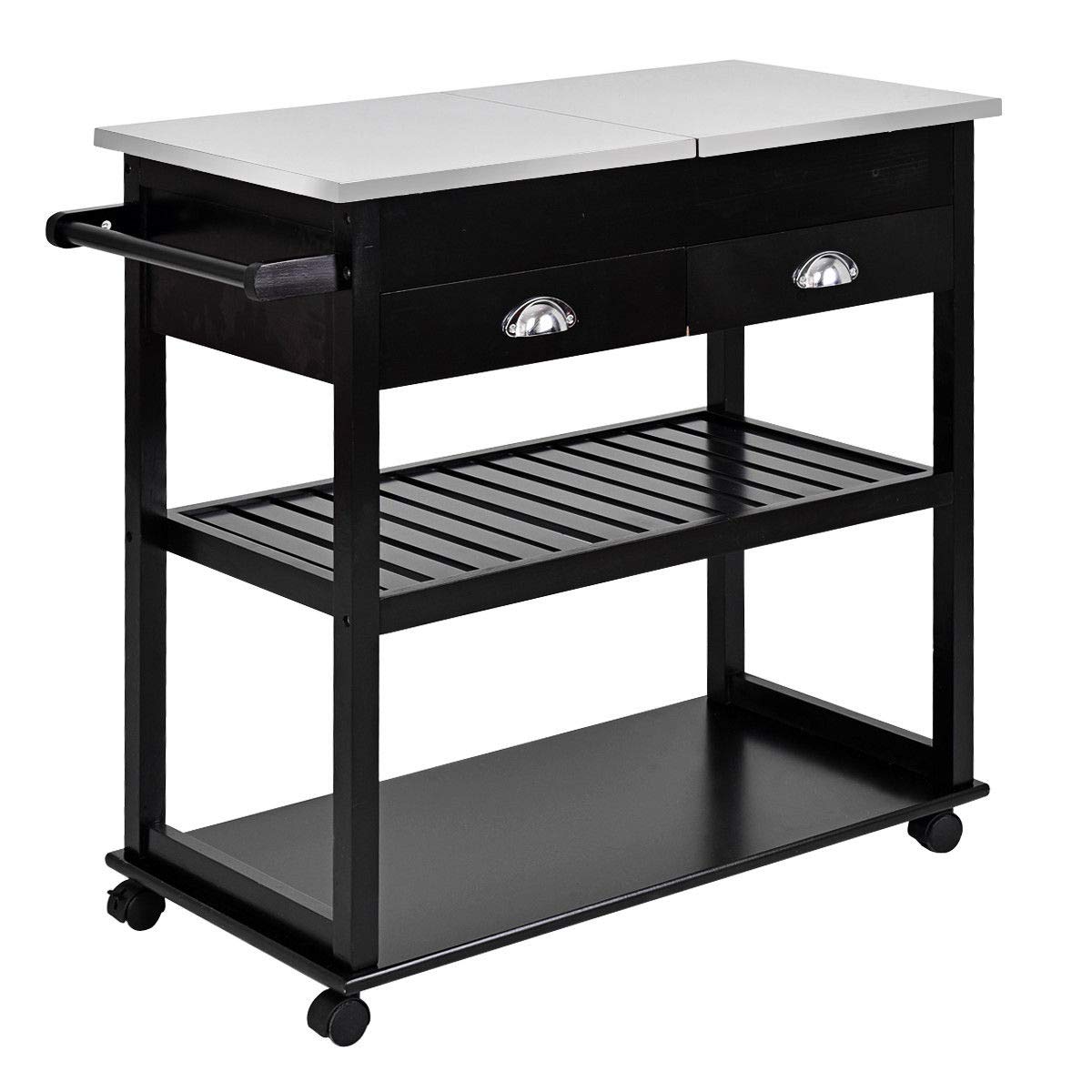 AyaMastro 32" H Rolling Kitchen Trolley Storage Cart w/Stainless Steel-Flip Top & Drawer with Ebook