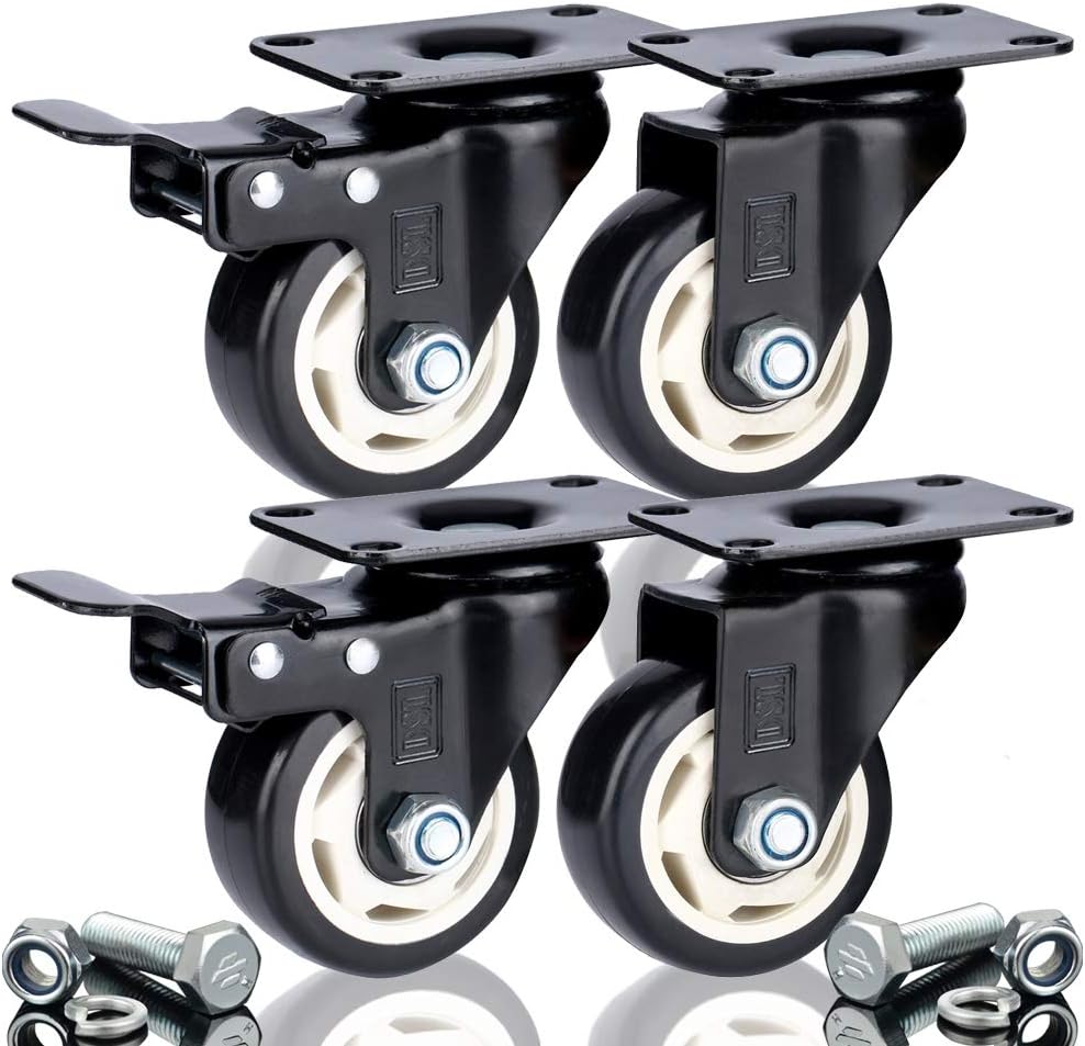 DSL 4x 75mm PU Heavy Duty Swivel Castor Wheels 2 Braked Trolley Furniture 400KG