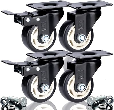 DSL 4x 75mm PU Heavy Duty Swivel Castor Wheels 2 Braked Trolley Furniture 400KG