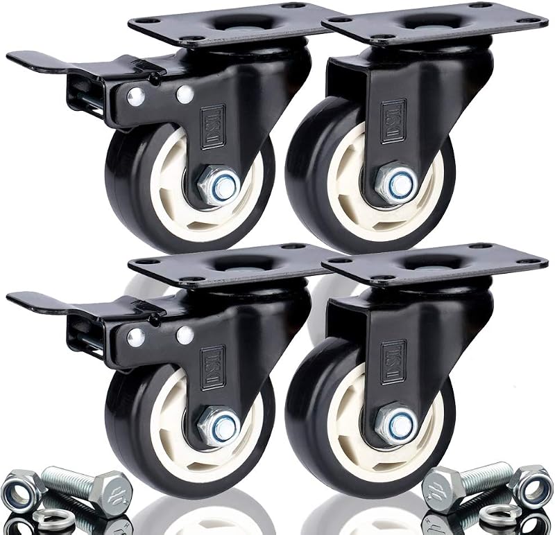 DSL 4x 75mm PU Heavy Duty Swivel Castor Wheels 2 Braked Trolley Furniture 400KG
