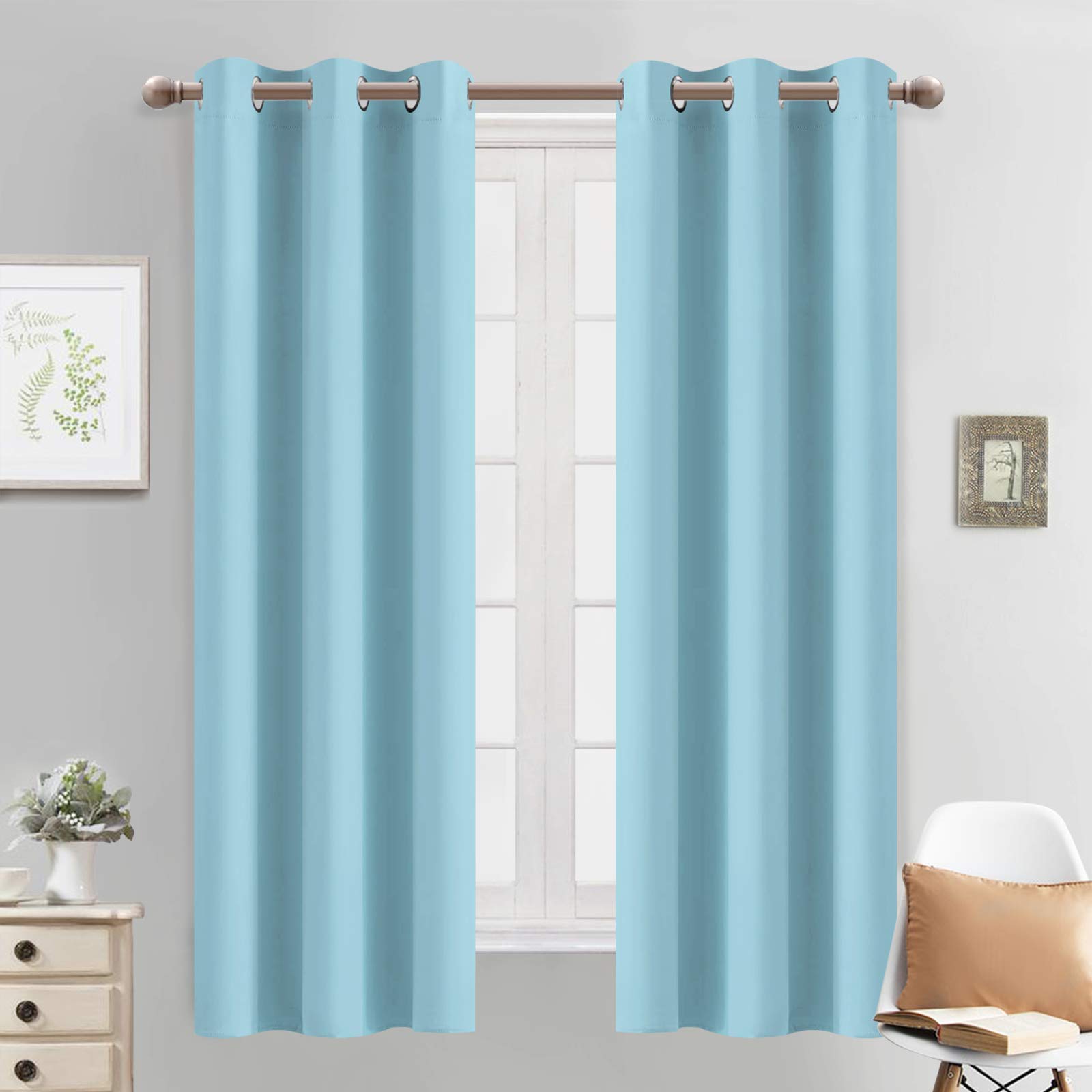 Yakamok Blackout Curtains Room Darkening Thermal Insulated with Grommet Window Curtain for Bedroom, 38Wx63L inch, Sky Blue, 2 Panels