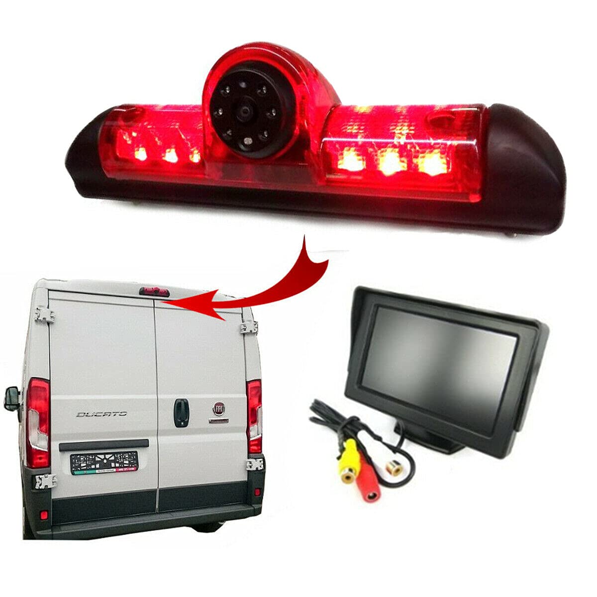 Dolphin Automotive Rear Brake Light Reversing Camera For Fiat Ducato Van 2006 – 2021 With 4.3 Inch Dash Board Monitor