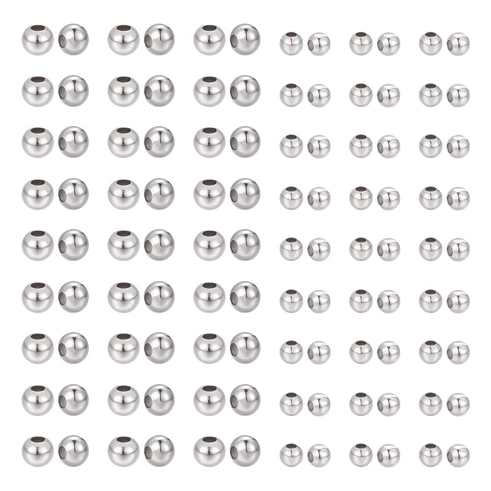 UNICRAFTALE 600pcs 2 Sizes 3mm/4mm Round Spacer Beads 316 Stainless Steel Loose Beads Small Hole Spacer Beads Smooth Surface Beads Finding for DIY Jewelry Making, Hole 1~1.5mm