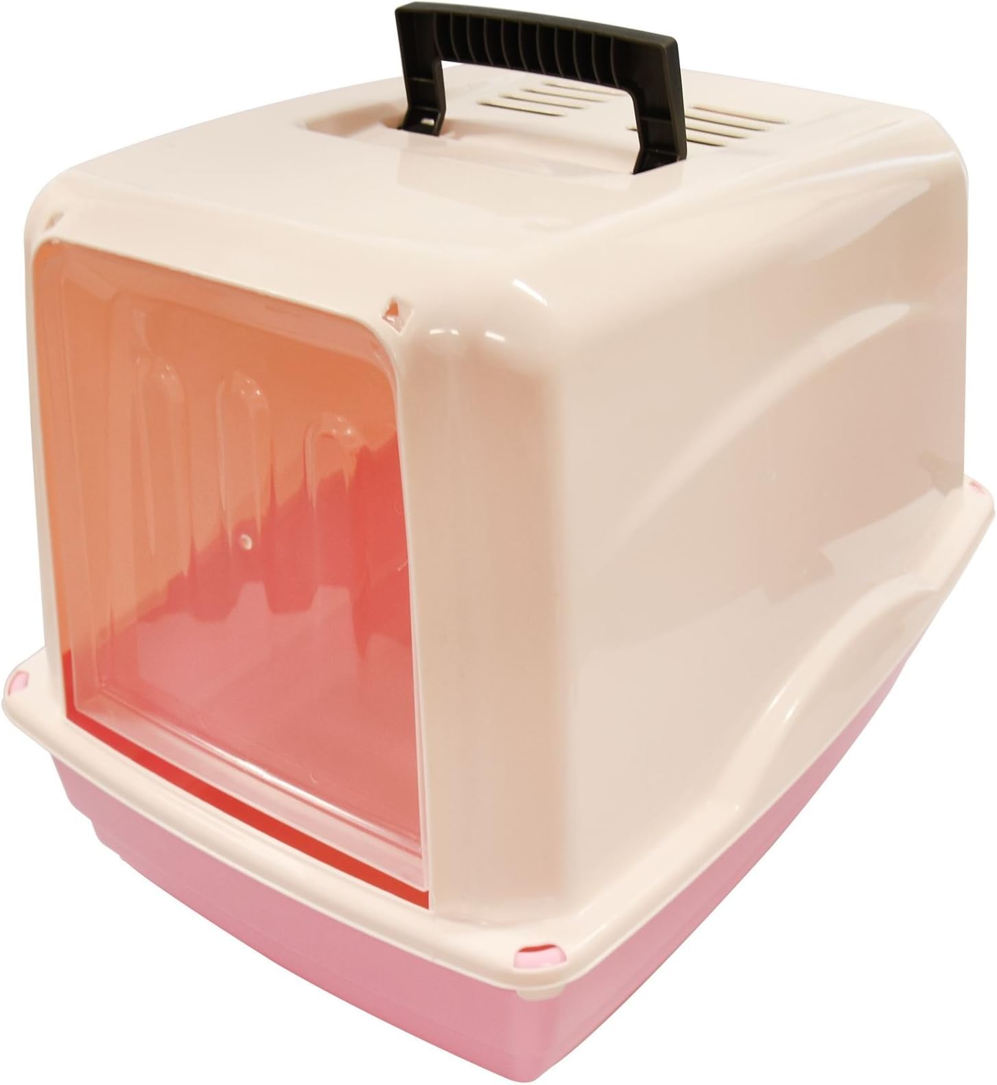 Pet Cat Toilet Hooded Litter Box Carry Handle Tray 2 Way Swing Door Portable Large Ventilation Slots Sturdy Design Pink