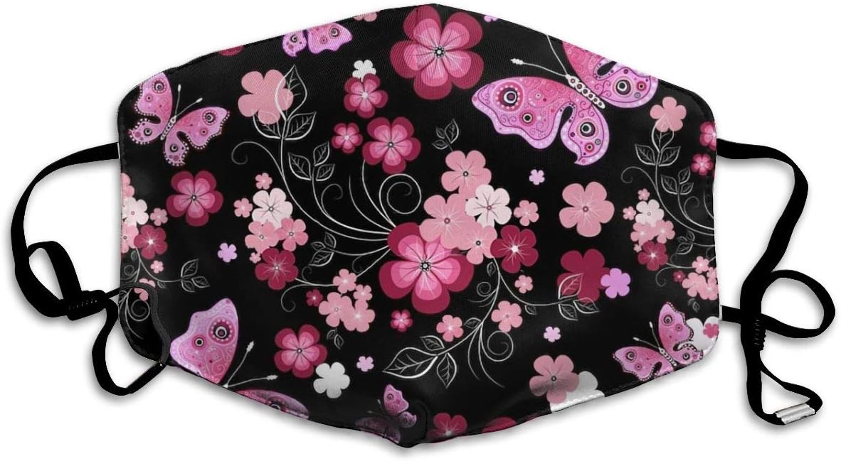 Face Masks, Breathable Dust Filter Masks Medical Mask Mouth Cover Masks with Elastic Ear Loop (Black Red Flower), White, One Size