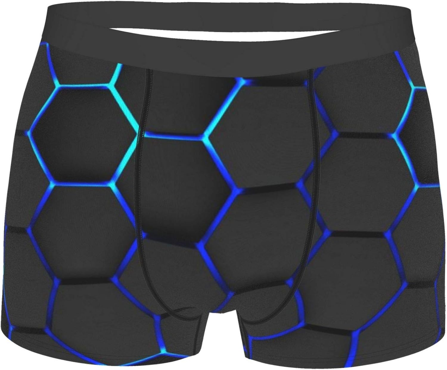 Mens Boxer Briefs Black Hexagon On Light Blue Underwear with Has Black