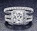 Venetia Top Grade 2.0 Carats Supreme Cushion Cut NSCD Simulated Diamond Ring Band 3 Pcs Set 925 Silver