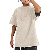 Pairxily Oversized Boys Tshirts Kids Cotton Blank T Shirts Unisex Basic Tees Acid Wash Tshirt Solid Youth Short Sleeve Tops