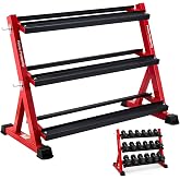 Dumbbell Weight Rack 3 Tier Heavy Duty 1100lbs Organizer Stand Red(Rack Only)