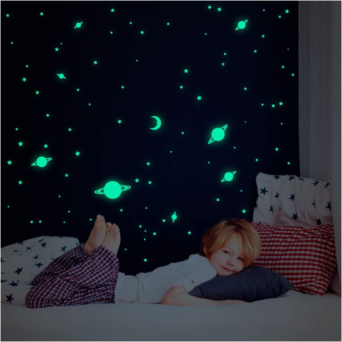Ambiance-Live Sticker Univers 150 Glow in the Dark Stars and Planets, Phosphoresent, 45x25 cm