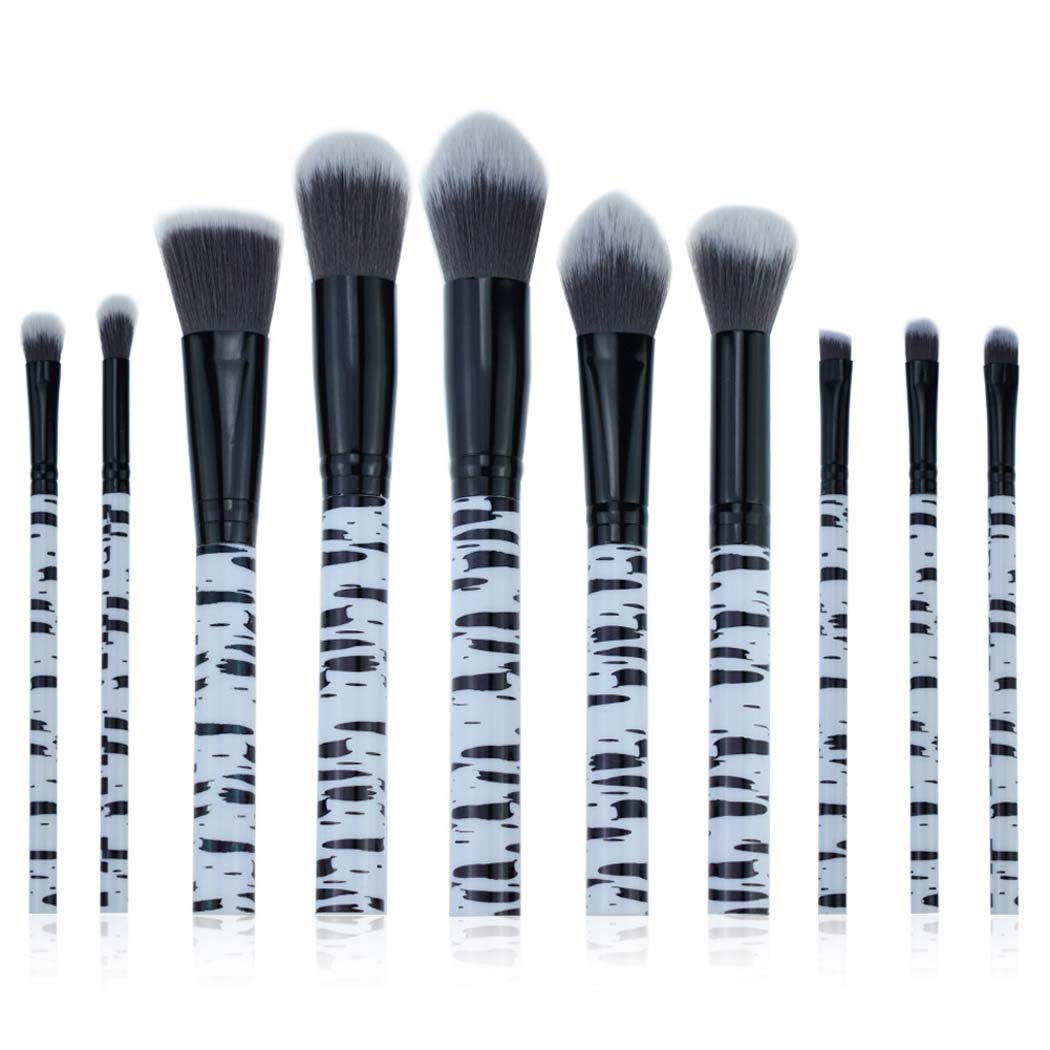 Make-up brush sets,Black and white zebra soft fiber Foundation Brush 10pcs for beginner makeup artist beauty school,Black