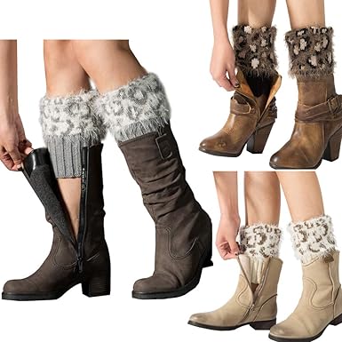 Faybox Women Winter Faux Fur Boot Cuff Knitting Leg Warmers Short