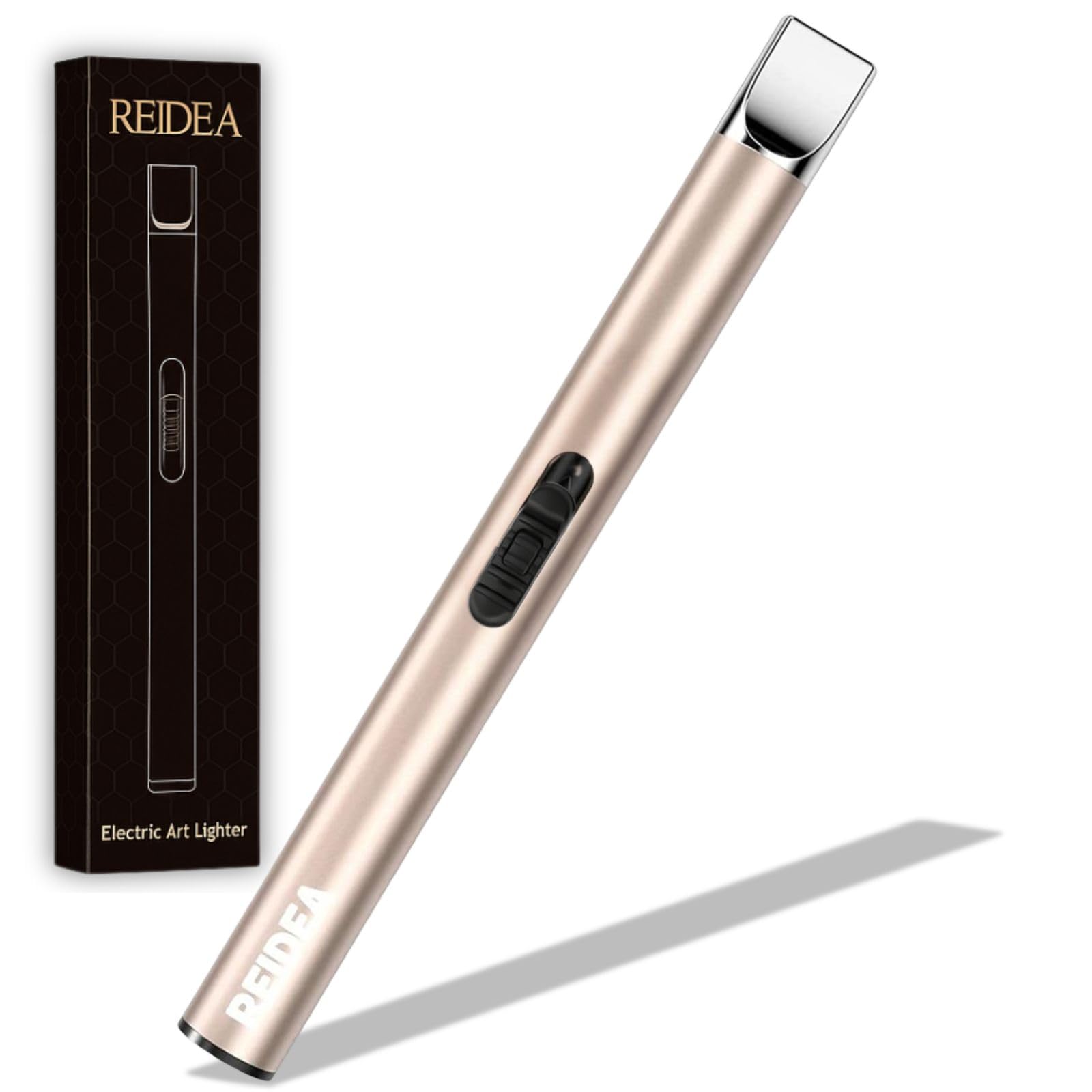 Photo 1 of [2 Pack] REIDEA Electronic Candle Lighter Arc Windproof Flameless USB Rechargeable Lighter with Safe Button for Home Kitchen (S4, Champagne Gold)