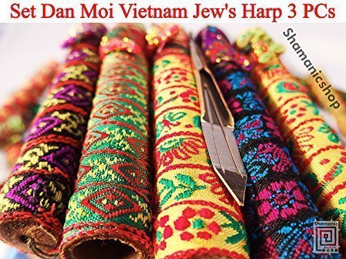 Set Dan Moi 3 PCs Vietnam Jews Harp - mouth/lip musical instrument (jaw harp) (1 Pс Mini + 1 Pс Bass Double + 1 Pс Standard)