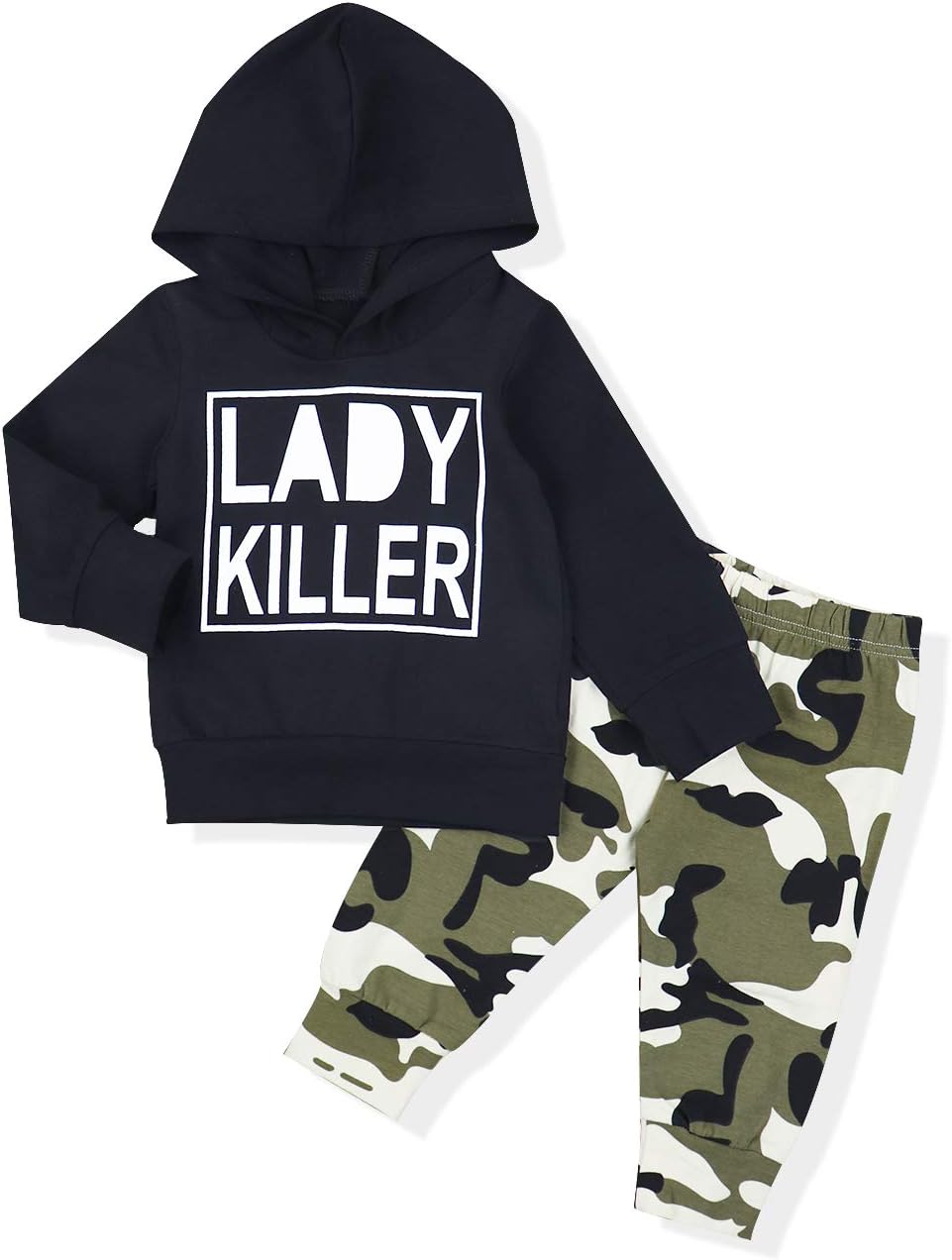 Toddler Baby Boy Clothes Long Sleeve Funny Print Hoodie and Camouflage Pants Outfits Set