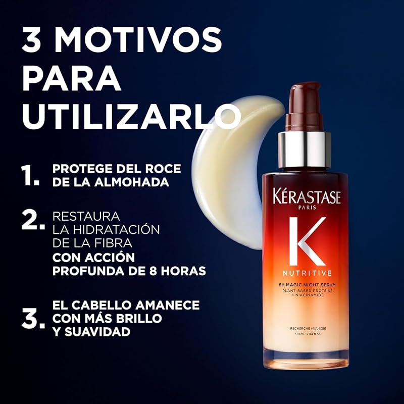 Sérum Nutritivo, Reparador Noturno, Para Cabelo Seco, Revitaliza, nutre e repara, com niacinamida anti-secura, Sérum Noturno Mágico 8H, 90 ml