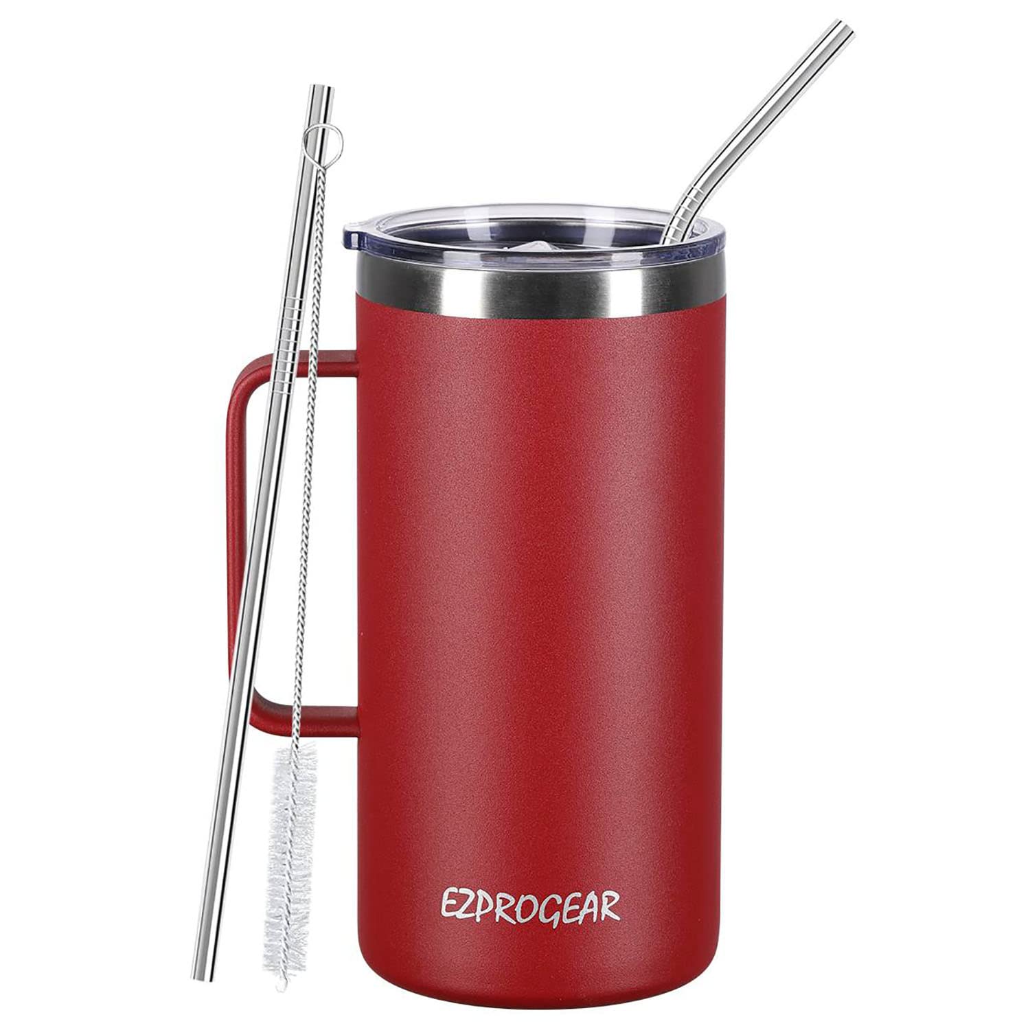 Ezprogear 1180ml (40 oz)Stainless Steel Coffee Mug Double Wall Vacuum Insulated Tumbler with Handle, Lid and Straws (40 oz, Cherry)