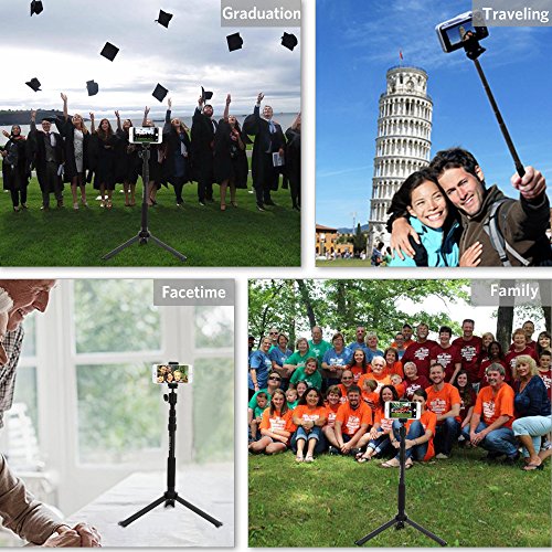 Camera Tripod, Moreslan Extendable Aluminum Bluetooth Selfie Tripod 360 Degree Adjustable Monopod Stand with Remote Control for Phone (Smartphone), Gopro and Digital Cameras - Black