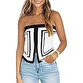 Saodimallsu Womens Strapless Crop Tube Tops Sexy Sleeveless Knit Summer Trendy Color Block Asymmetrical Y2k Bandeau Top