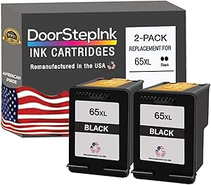 DoorStepInk Remanufactured in The USA Ink Cartridge Replacements for HP 65XL 65 XL 2 Black N9K04AN Shows Ink Levels for Printers Envy 5055 e-All-in-One, 5032, 5030, 5020, DeskJet 3758, 3755