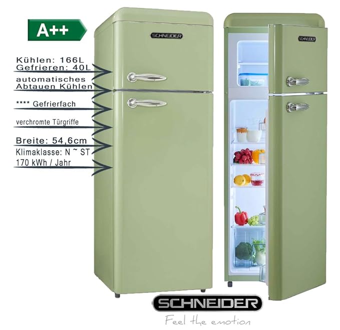 Schneider Retro Kühl-Gefrierkombination 206Liter A++ 55cm Breit SDD 208 Kühlschrank automatisches Abtauen (Hellgrün glanz)