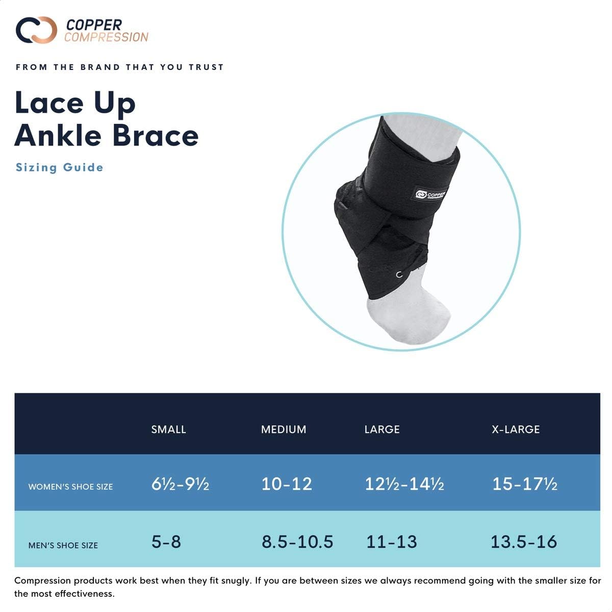 Copper Compression Lace Up Ankle Brace - Guaranteed Highest Copper Lace Up Ankle Braces for Men and Women with Infused Fit. Basketball, Volleyball, Sprained Ankle Stabilizer and Support Wrap Guard: Health & Personal Care