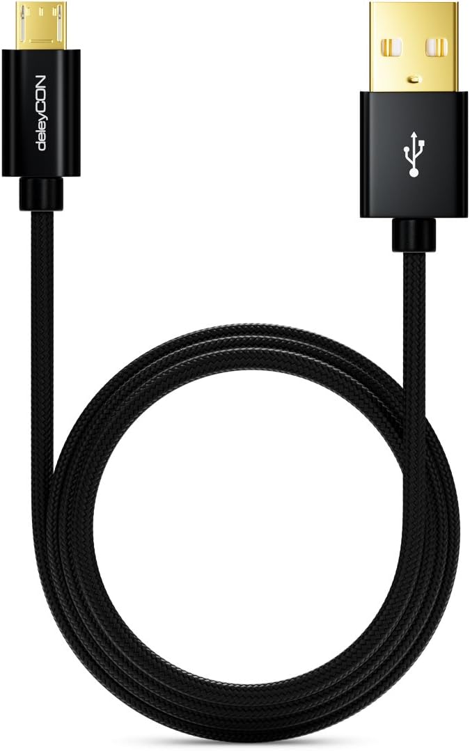 deleyCON 2m (6.56 ft.) Nylon Micro USB Cable + Metal Plug - Charger Cable Data Cable Quick Charge Cable - Smartphone Tablet PC Laptop Notebook - Black - Image 4