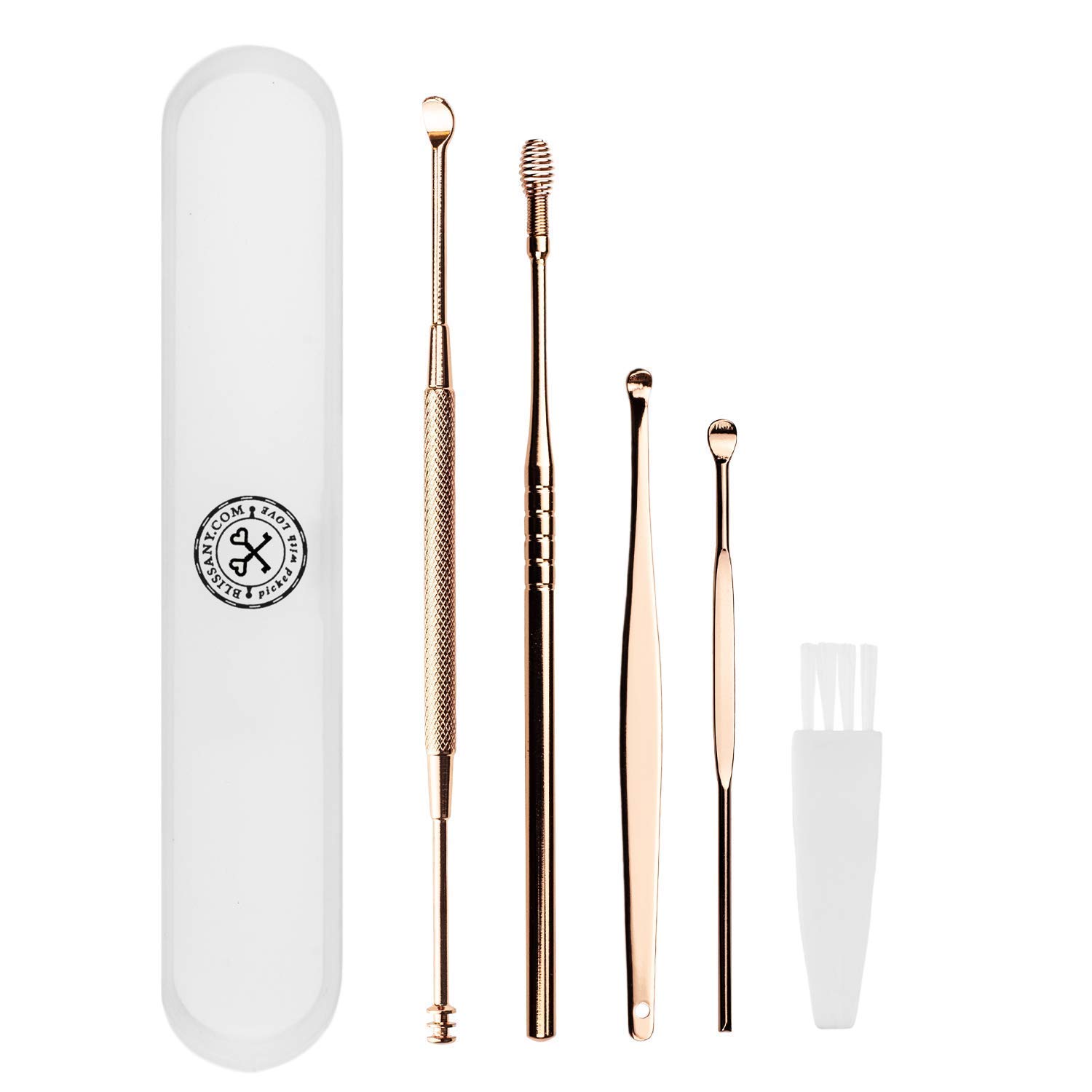 BLISSANY® 4-piece Ear Cleaner Set, Medical Ear Cleaner Made of Stainless Steel, Ear Spoon, Earwax Removal/Cleaning Ears,- incl. Storage Box & Cleaning Brush