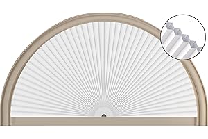 RUZRHYTH Half Circle Window Shade Arch Window Cellular Blackout Shades Cordless for Half Moon Window Shade no Drill Honeycomb Blackout Blinds Easy to Cut and Install (White 24" X 48")