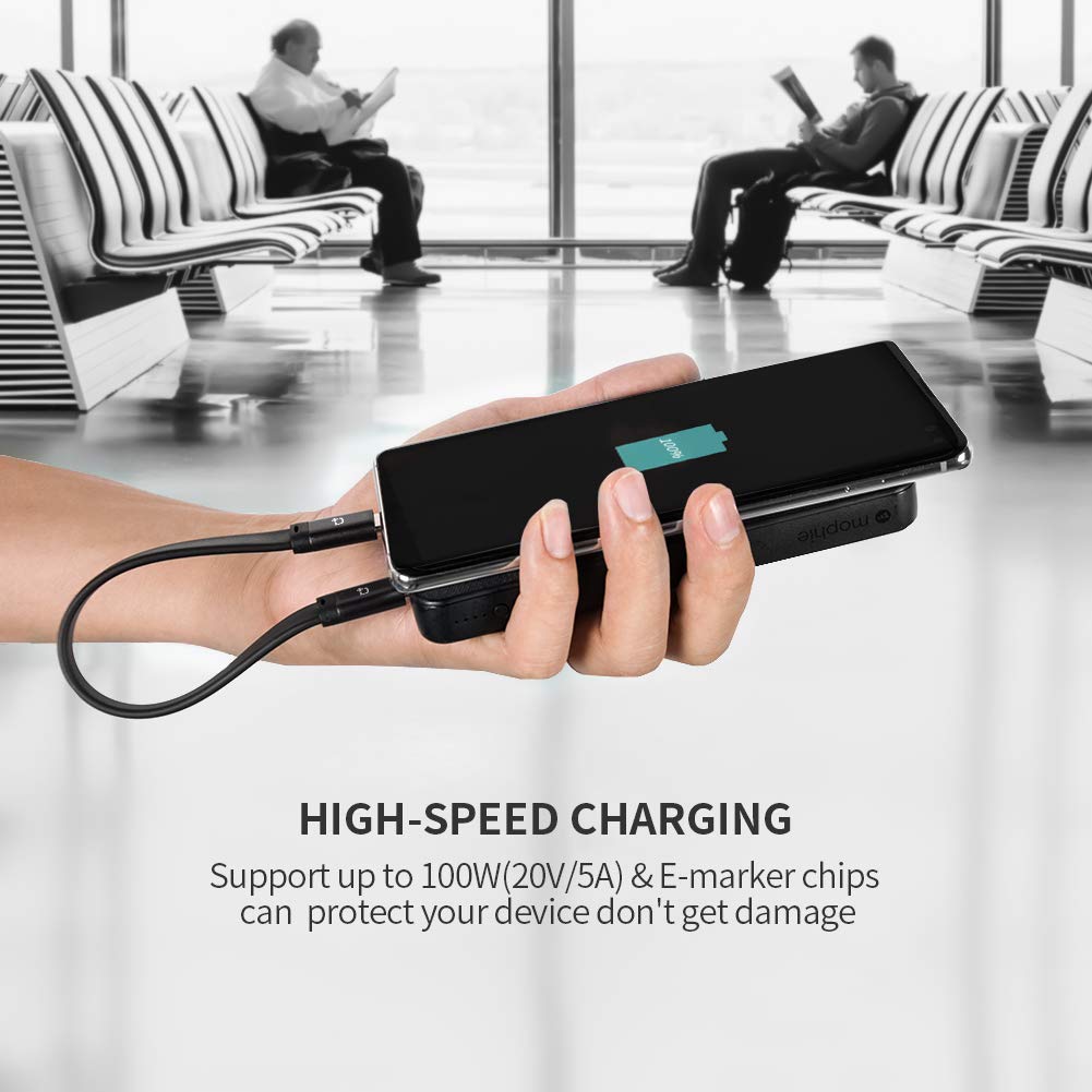 USB C to USB C Cable (0.72ft), 3.1 Gen 2 10Gbps 100W 4K Video Data Transfer Charging Cable for Samsung Galaxy S8, S9, S10,T5 LaCie SSD, MacBook Pro, iPad Pro 2018, and More (1-Pack)