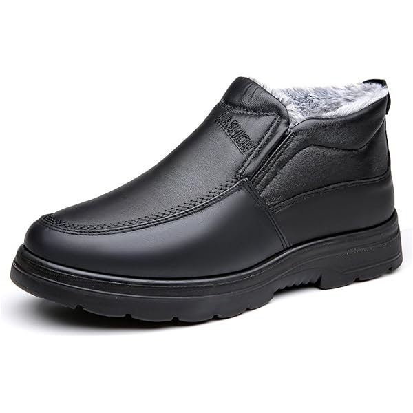 Amazon.com | LETCLOCOM Men's Leather Warm Fur Lined Slip On Snow Boots  Winter Hand Stitching Low Top Anti-Slip Outdoor Water Resistant Sneakers  Boots Lightweight Casual Walking Loafers Shoes (black,7)