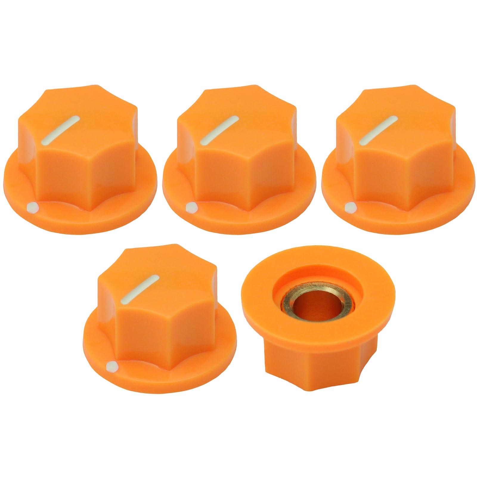 6.4mm Round Hole Large Skirted 7-Sided Guitar/Pedal Control Knob Pack of 5 (Orange)