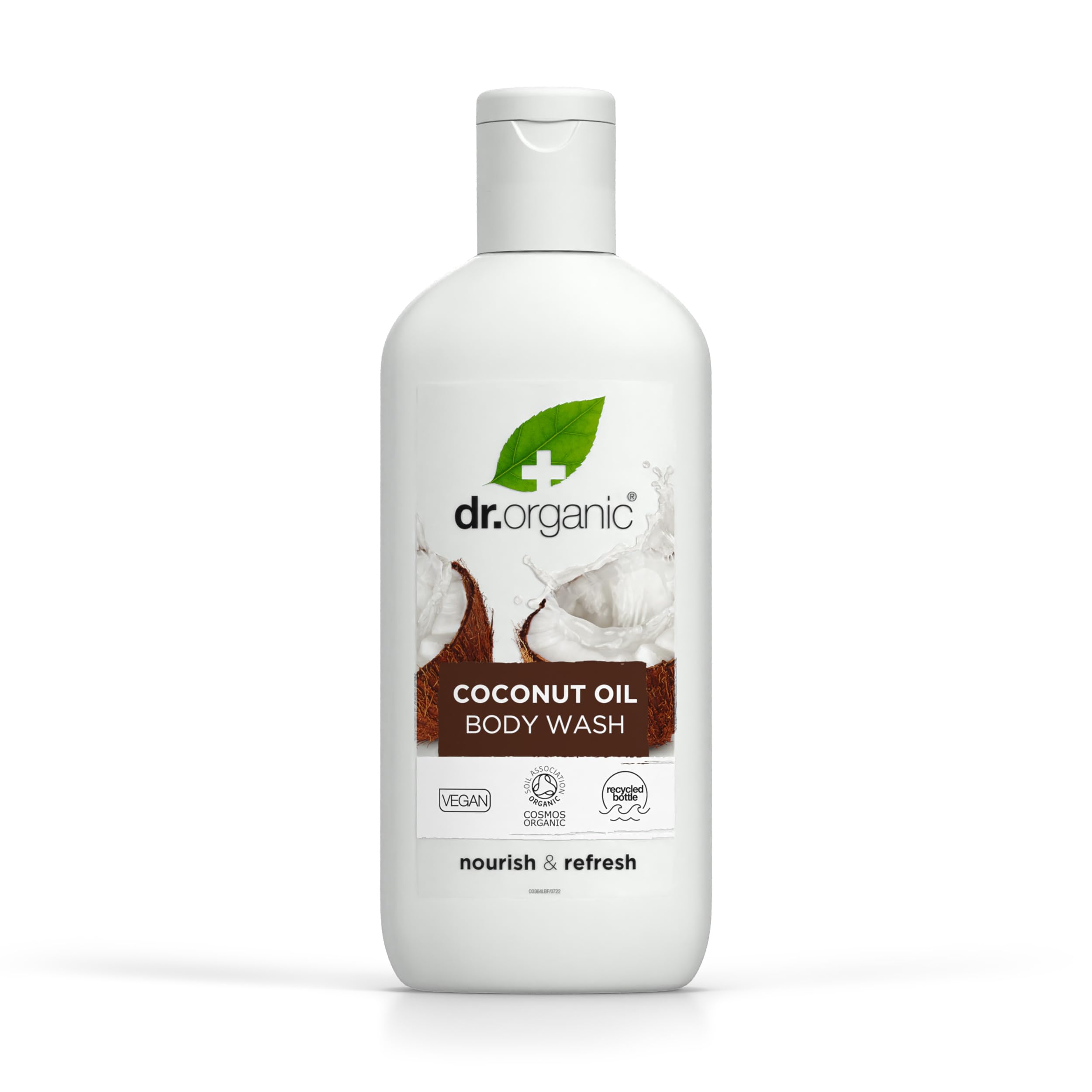 Dr Organic Coconut Oil Body Wash, Shower Gel, Dry Skin, Natural, Vegan, Cruelty-Free, Paraben & SLS-Free, Recyclable & Recycled Ocean Bound Plastic, Certified Organic, 250ml, Packaging may vary