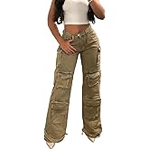 Vaceky Denim Baggy Jeans Women Straight Leg Y2K Distressed Cargo Joggers with Pockets