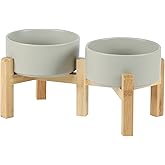 Havniva Ceramic Raised Double Bowls Set with Stand, 2 Heights Elevated, Food & Water Bowls for Small Breed Dogs, Weighted Dog Dishes, Pet Bowl(6.1'',28.7oz, Grey)