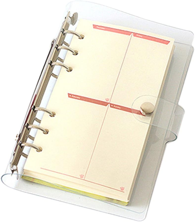 Ozzptuu Transparent PVC 6-Hole Ring Binder Cover Fresh Hand Books Snap Button Closure Round Ring Binders No Loose-Leaf Inner Core (A6)