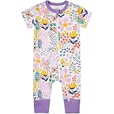 Teach Leanbh Toddler Baby Boys Girls Footless Pajamas Cotton 2 Way Zipper Printing Short Sleeve Romper Sleep and Play