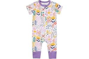 Teach Leanbh Toddler Baby Boys Girls Footless Pajamas Cotton 2 Way Zipper Printing Short Sleeve Romper Sleep and Play